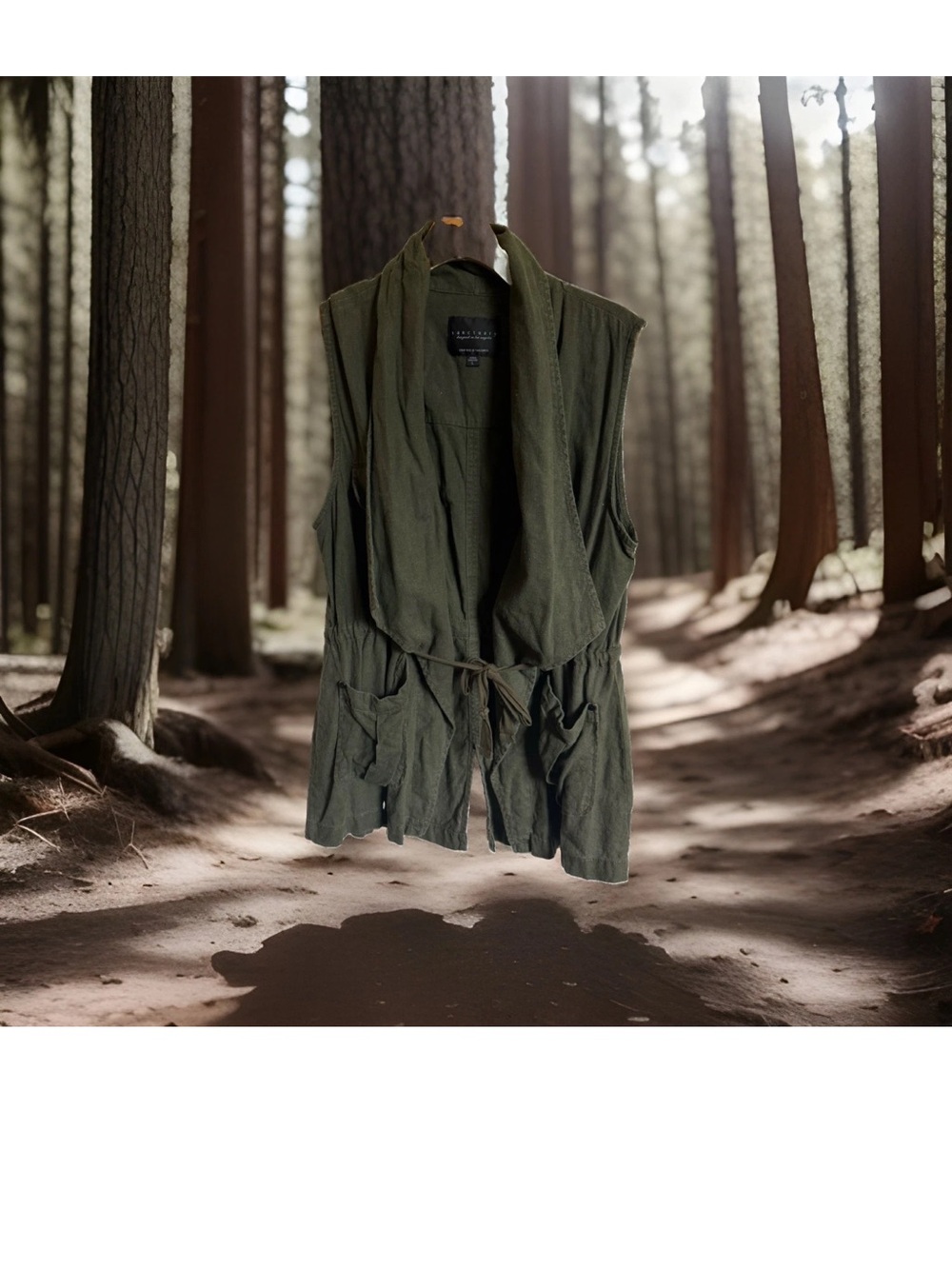 Sanctuary Olive Green Draped Tie-Waist Vest